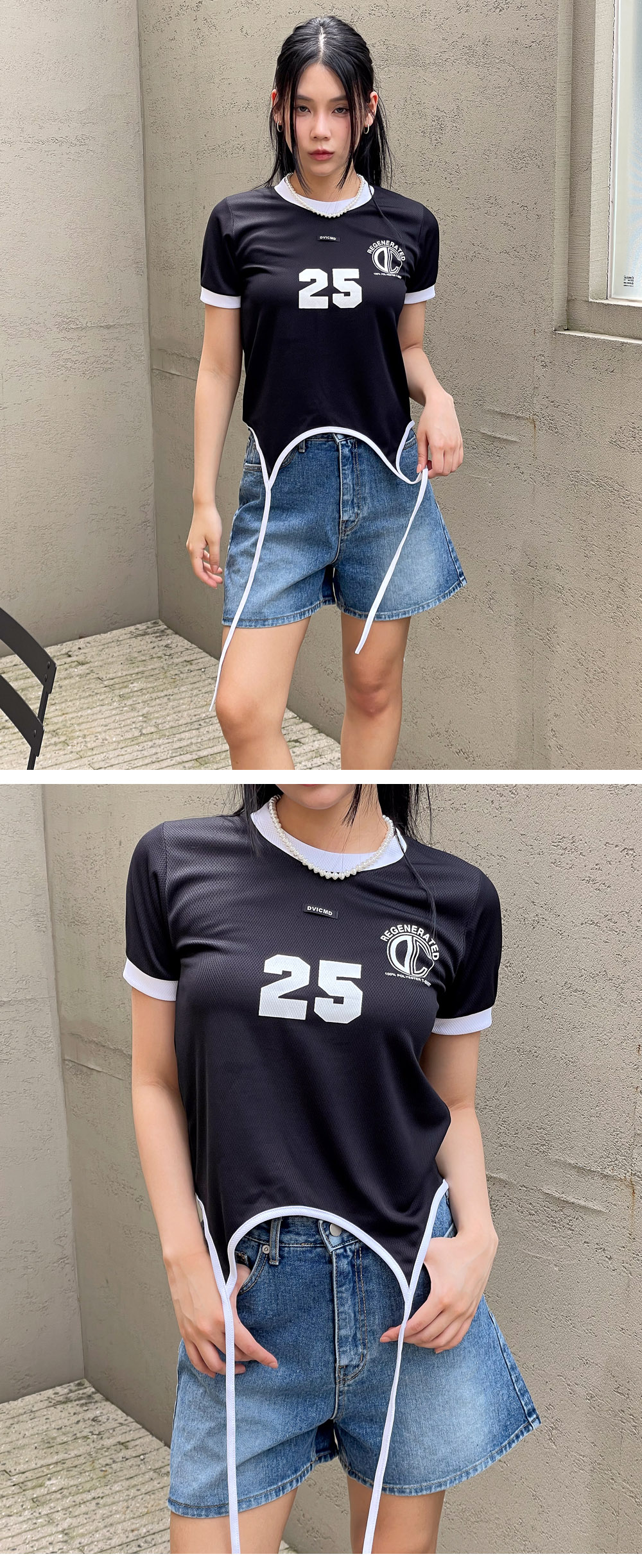 original]レタリングバイカラーストリングクロップトTシャツ